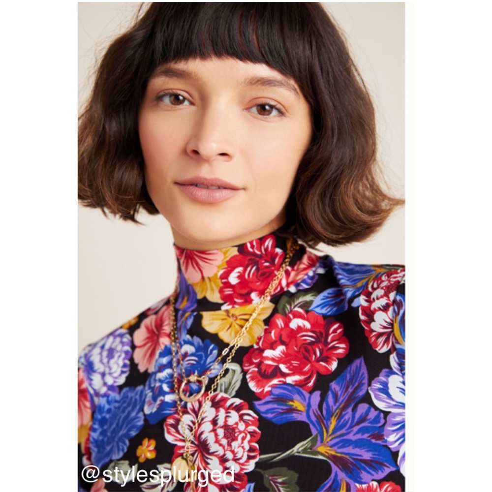 NWT ANTHRO Floral Knit Mock Neck Top size medium - Picture 3 of 6